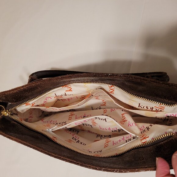 KOOBA Brooklyn Brown Distressed Crackled Leather Satchel Shoulder Bag - Picture 12 of 14